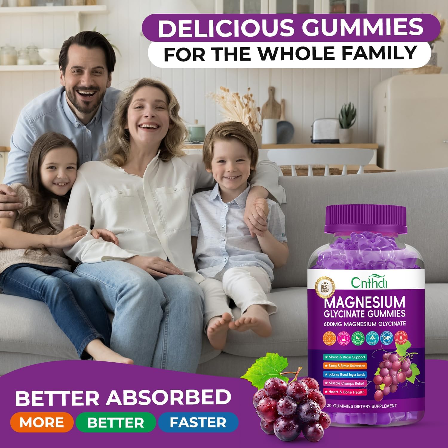 Magnesium Glycinate Gummies 600mg, Sugar Free Chewable Magnesium L-threonate Gummies for Men & Women, Supports Evening Routine & Inner Balance, No Melatonin, Gluten Free, Non GMO, Vegan