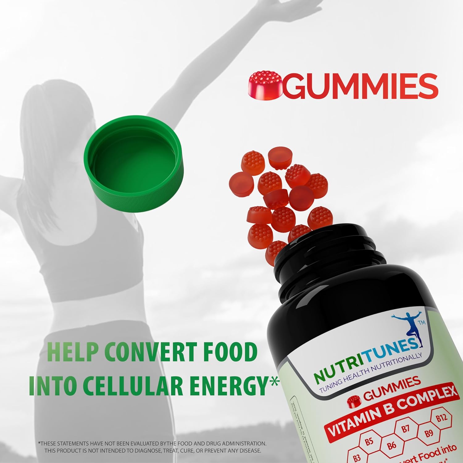 Vitamin B Complex Gummies–High Potency B Complex Vitamins Gummies with Methyl B12, Folate, Biotin & Vitamin C – Non-GMO, Vegan, Gluten-Free – 90 Gummies – Made in USA
