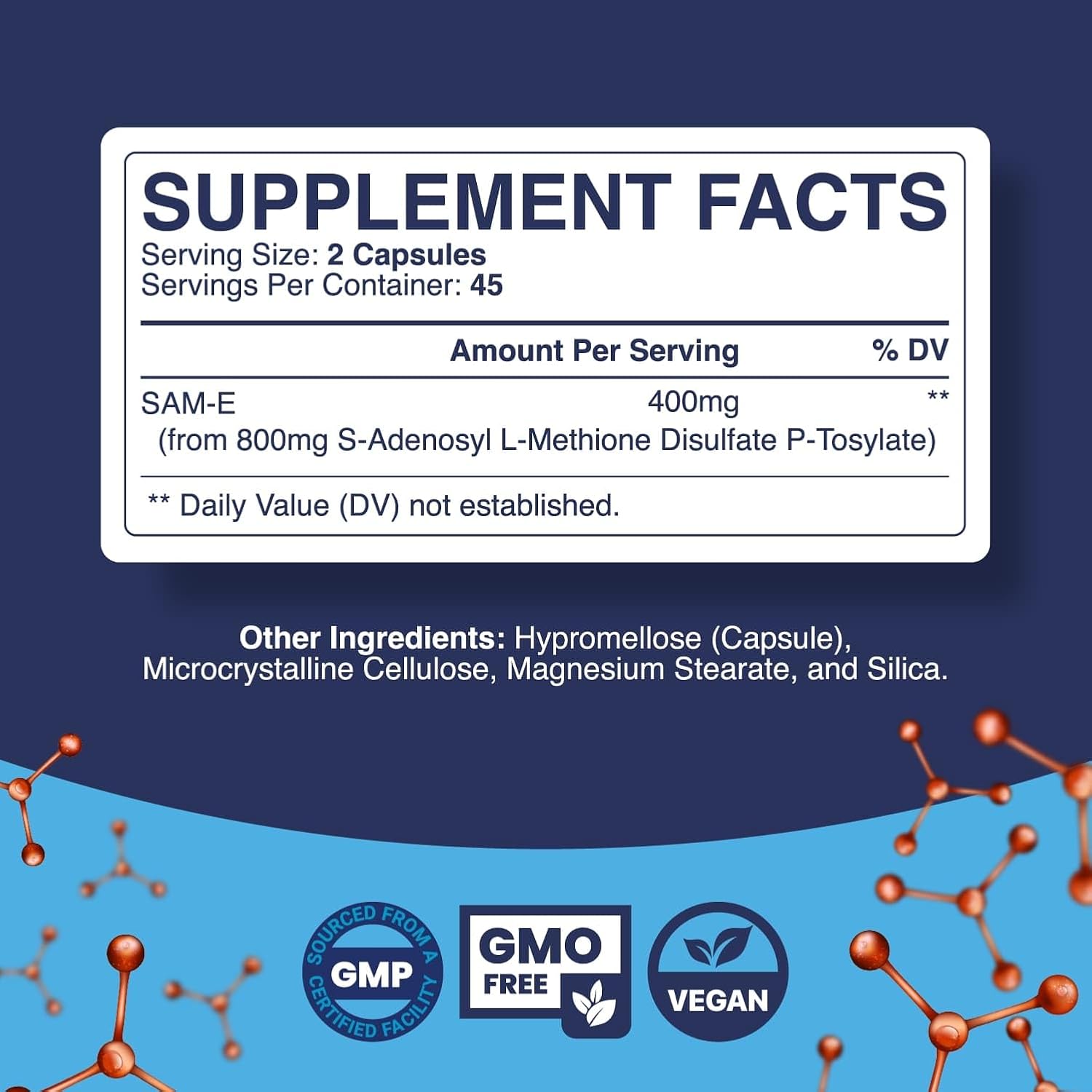 Pure SAM E Supplement 400mg - Nootropic SAM E 400mg Per Serving for Memory & Brain Support, Joint & Liver Health - Natural S-adenosylmethionine for Mood Balance - 90 Capsules