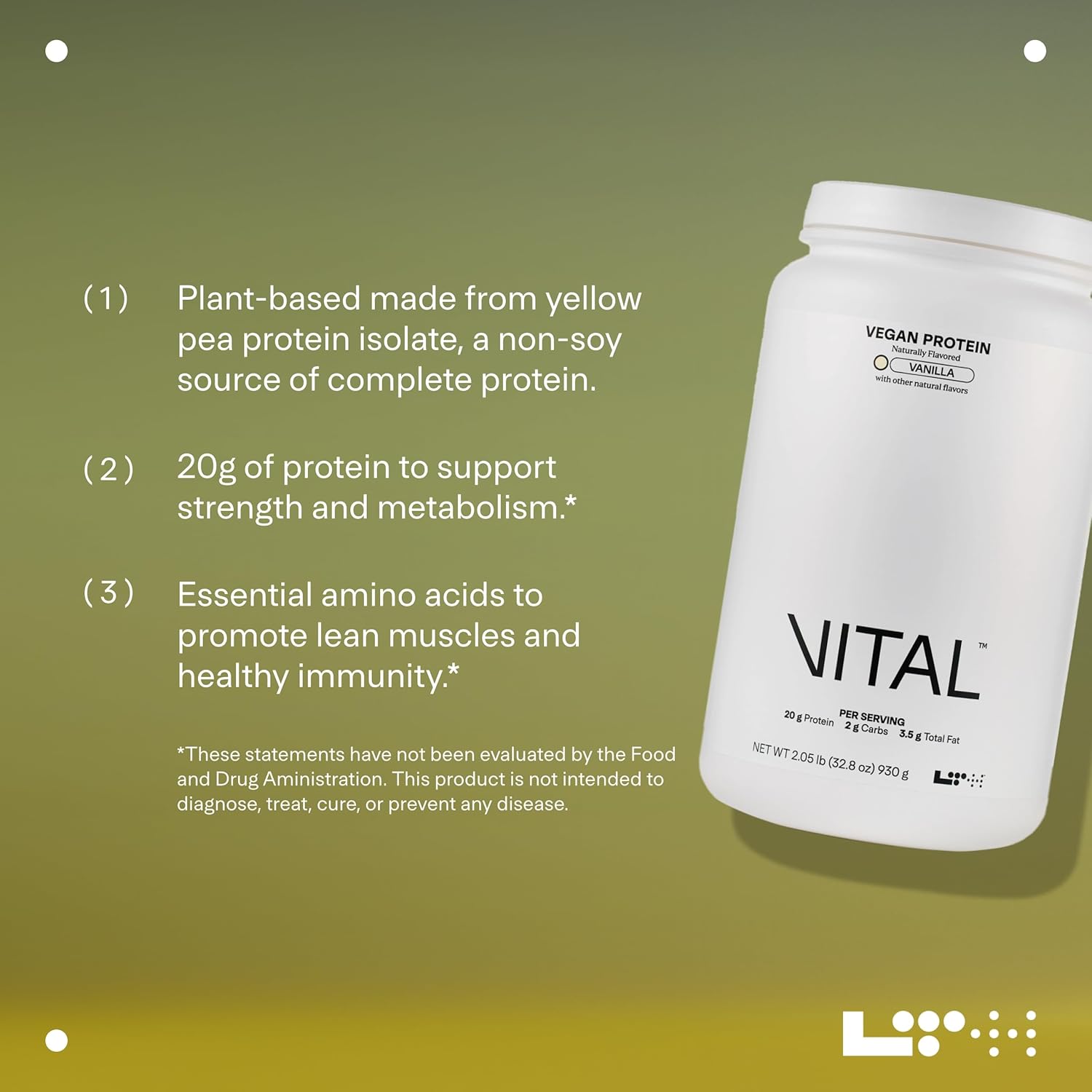 LTH Vital Vegan Protein - Trusted by Life Time Fitness Members - Plant-Based Protein Powder Made from Pea Protein - Supports a Healthy Immune System - Dairy Free & Soy Free - Vanilla, 30 Servings