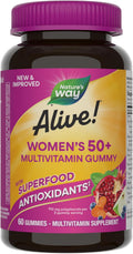 Nature's Way Alive! Women's 50+ Daily Gummy Multivitamins, Women's Supplements, Supports Healthy Heart, Brain & Bones,* B-Vitamins, Mixed Berry Flavored, 60 Gummies (Packaging May Vary)