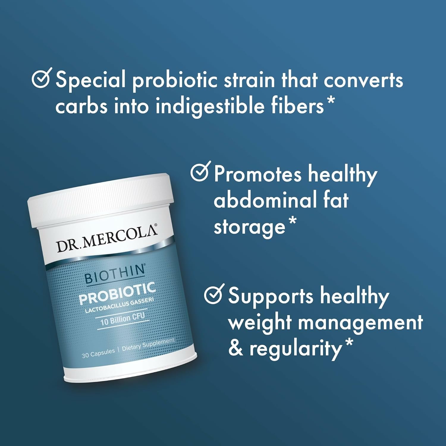 Dr. Mercola Biothin Probiotic - Digestive Health Supplement - Supports Healthy Metabolism - GMO-Free, Gluten-Free & Soy-Free - 30 Delayed-Release Capsules (30 Servings)