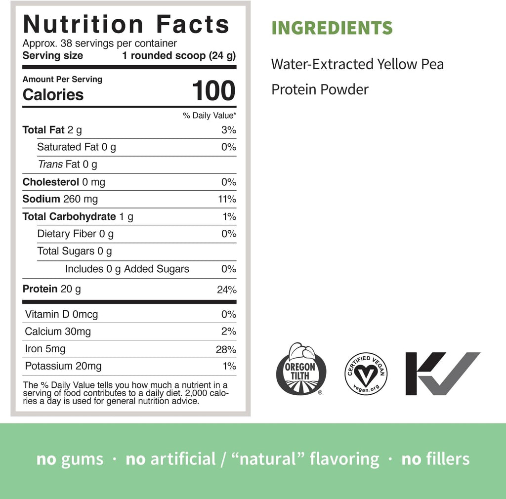 Sprout Living Organic Pea Protein Powder, Unflavored, 20 Grams of Plant Based Organic Protein Powder Without Artificial Sweeteners, Non Dairy, Non-GMO, Vegan, Gluten Free (2 Pound, 38 Servings)