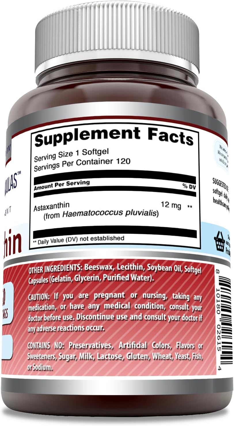 Amazing Formulas Astaxanthin 12mg Softgels Supplement | Non-GMO | Gluten Free (120 Count | 2 Pack)