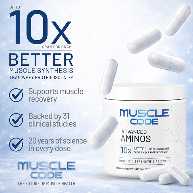 NAUTILUS Muscle Code Essential Amino Acid Capsules – Muscle Synthesis & Recovery & Strength – Unflavored – 60 Servings – Clinically Studied – 0g Sugar, Keto, Vegan, Gluten Free, Dairy Free