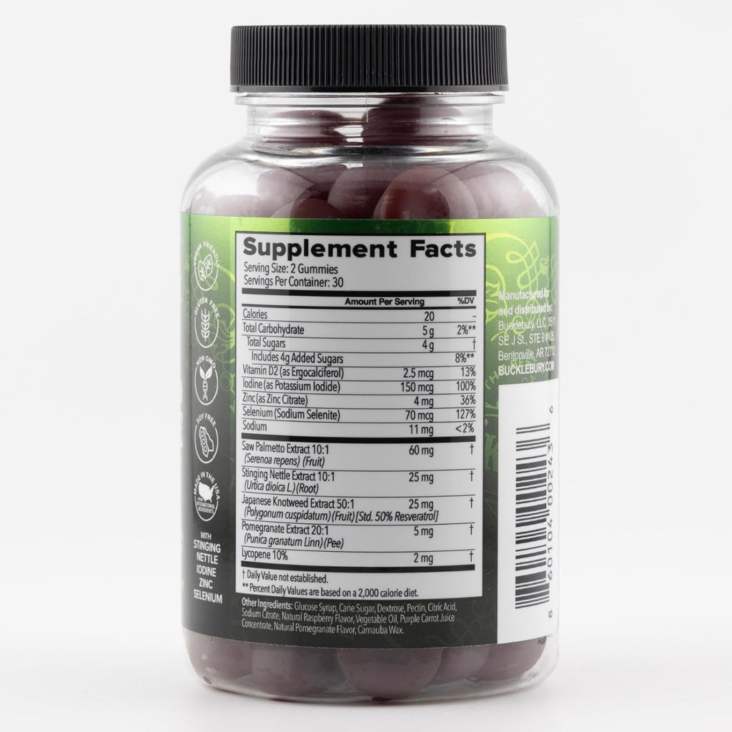 9-in-1 Saw Palmetto Gummies for Prostate and Urinary Support - Natural Raspberry and Pomegranate Flavour Plant-Based Dietary Supplement for Bladder Emptying and Hair Loss - 60 Gummies