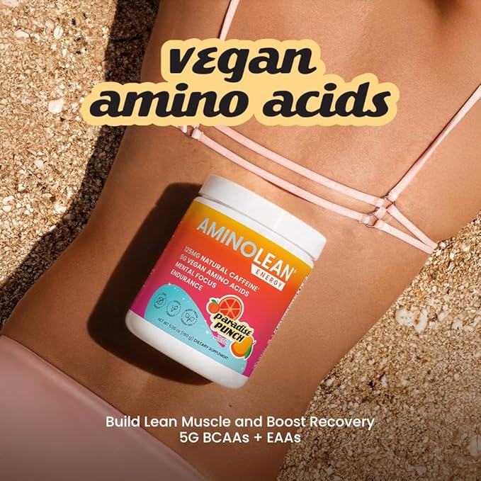 AminoLean Pre Workout Powder, Amino Energy with Vegan BCAA Amino Acids & Natural Caffeine, Preworkout Boost for Men & Women, Paradise Punch