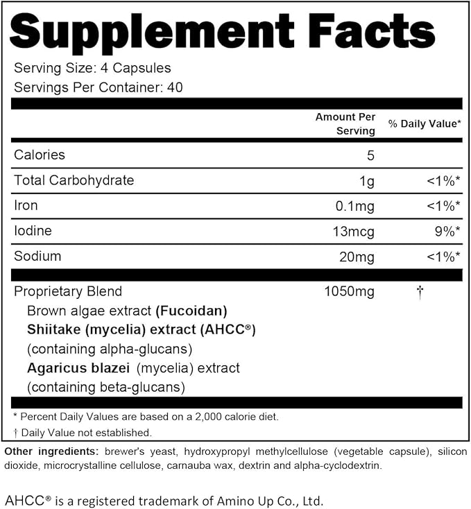 Fucoidan Powered with AHCC® Brown Seaweed Immunity Supplement with High Purity Organic Mekabu Mozuku Agaricus 3 Bottles - 480 Vegetable Capsules Made in Japan