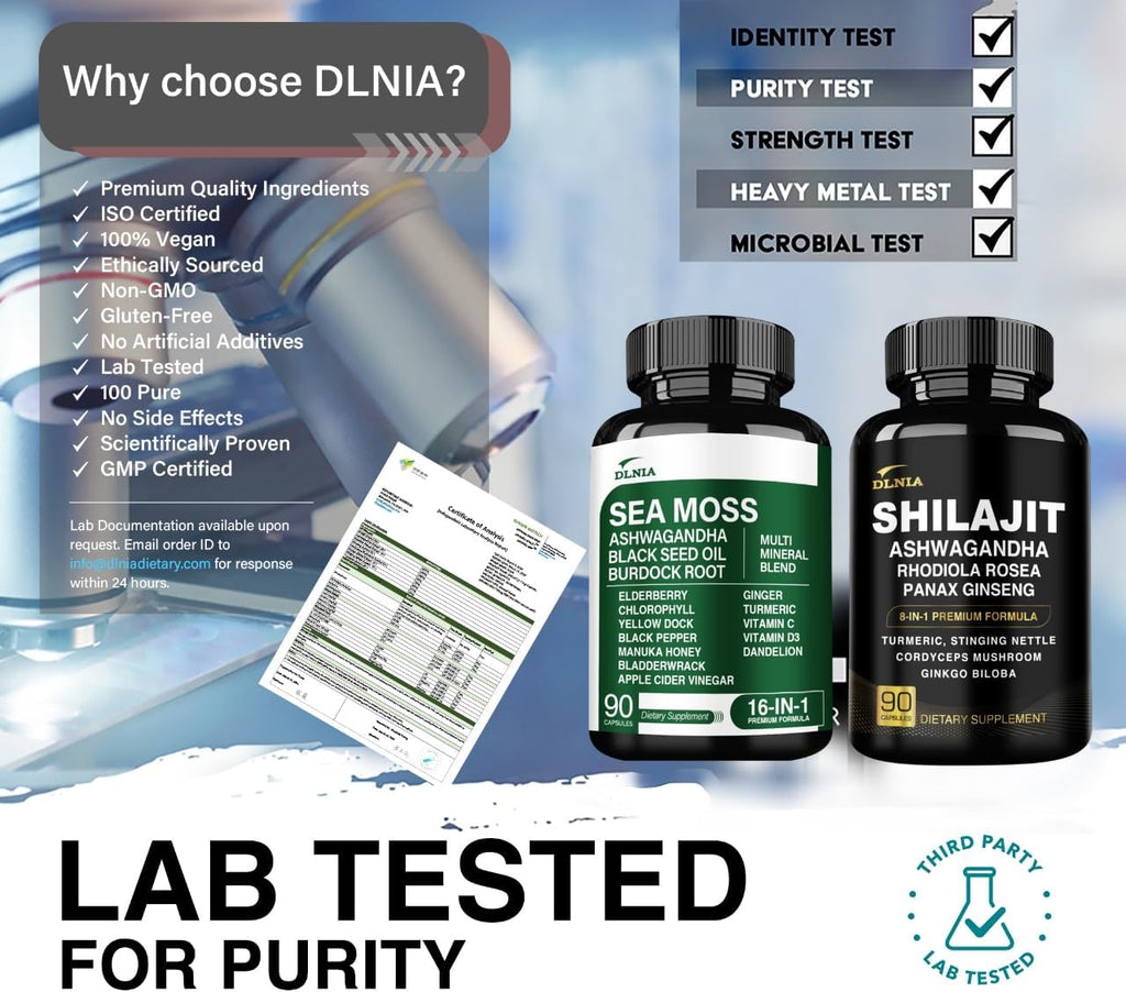 Shilajit 9000mg, Sea Moss 17500mg, Ginger & Black Seed Oil 4000mg, Ashwagandha 5000mg, Rhodiola Rosea, 1000mg Panax Ginseng 1500mg, All in 1 Supplement - Sea Moss & Shilajit Vitality Bundle