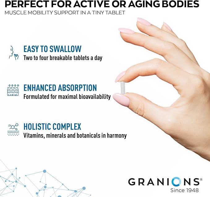 Granions Advanced Muscle Comfort - Natural Muscle Relaxer Pills Support with Quinine, Magnesium, Potassium, B Vitamins, Chamomile and CoQ10 for Immediate Muscle Relaxation and Comfort - 120 Tablets