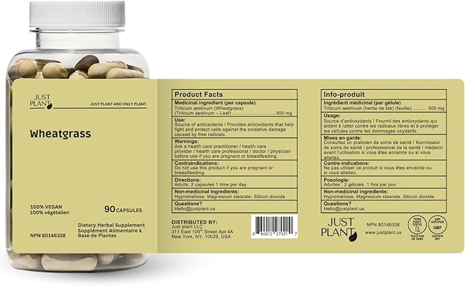 Organic Wheatgrass Capsules 500 mg, 90 Vegan Capsules | Detox, Energy, Digestion & Immune Support | Chlorophyll-Rich Green Superfood, Vegan, Gluten-Free