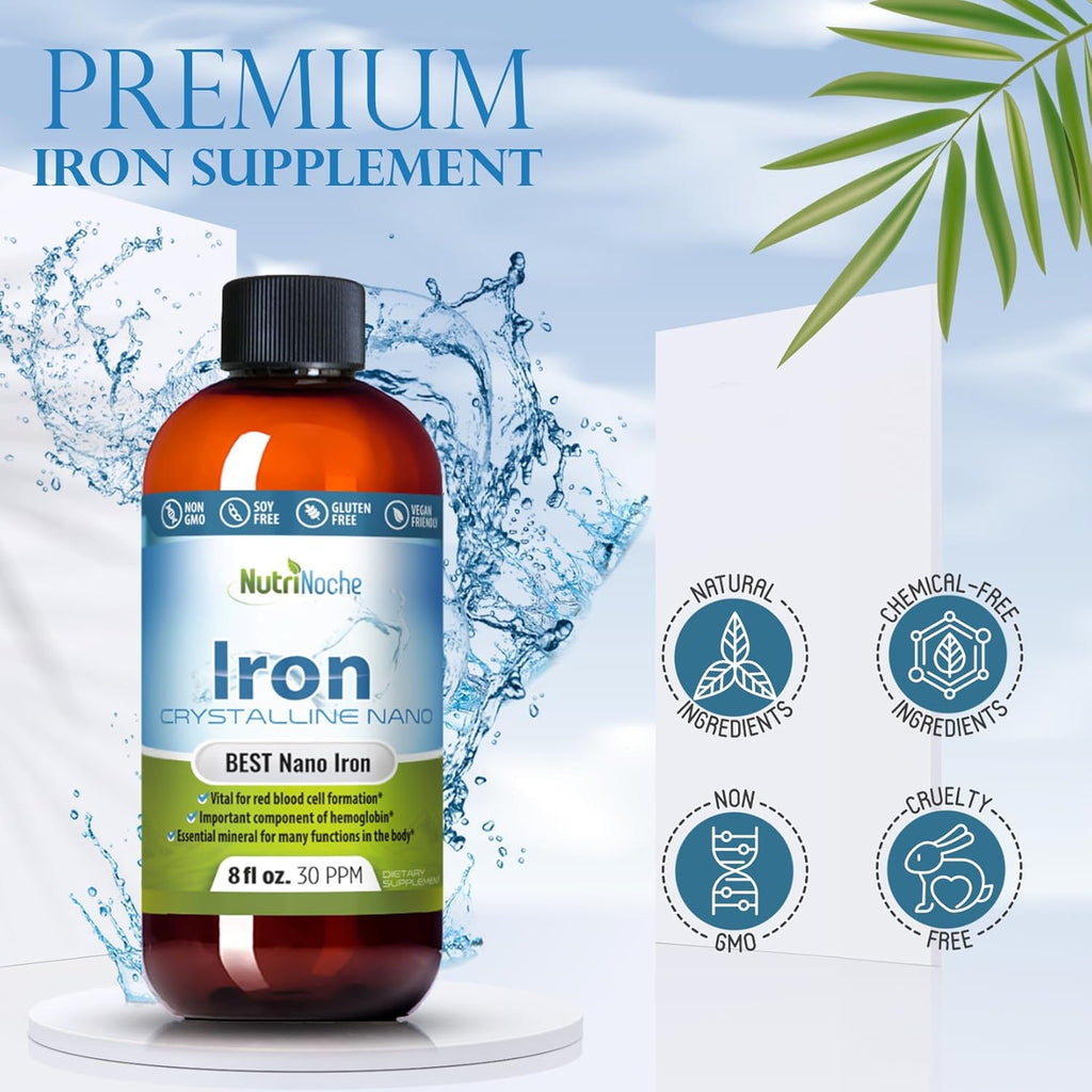 Liquid Iron Supplement for Women - High Potency Sublingual Iron Drops - Vegan Liquid - Tasteless Flavor - Premium Supplement for Men, Women & Kids - 8 Ounces - Nutrinoche