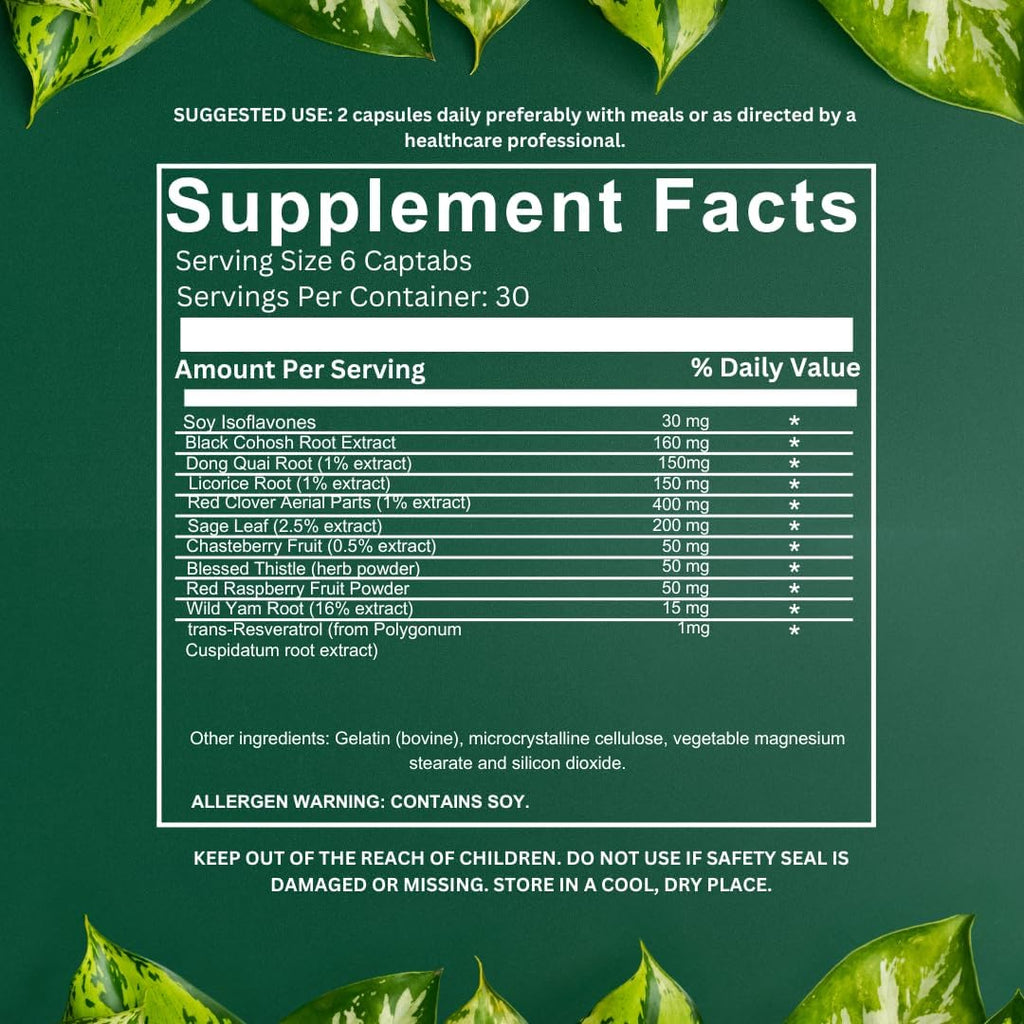 Eve's Harmony Menopause Supplement, Hormone Support for Women with Soy Isoflavones, Black Cohosh & Red Raspberry, Non-GMO Natural PMS & Menopausal Symptom Support, 60 Capsules