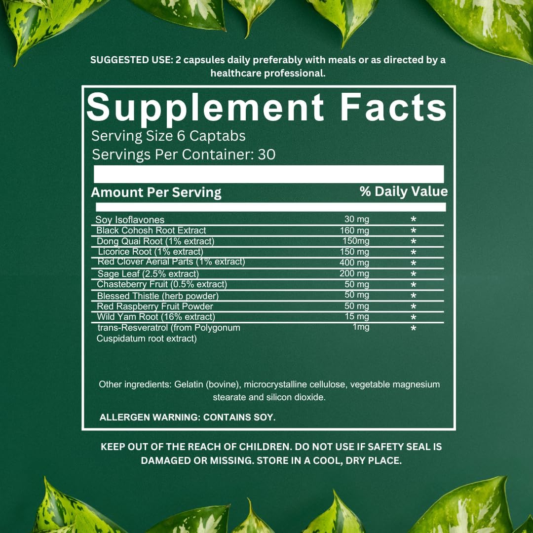 Eve's Harmony Menopause Supplement, Hormone Support for Women with Soy Isoflavones, Black Cohosh & Red Raspberry, Non-GMO Natural PMS & Menopausal Symptom Support, 60 Capsules
