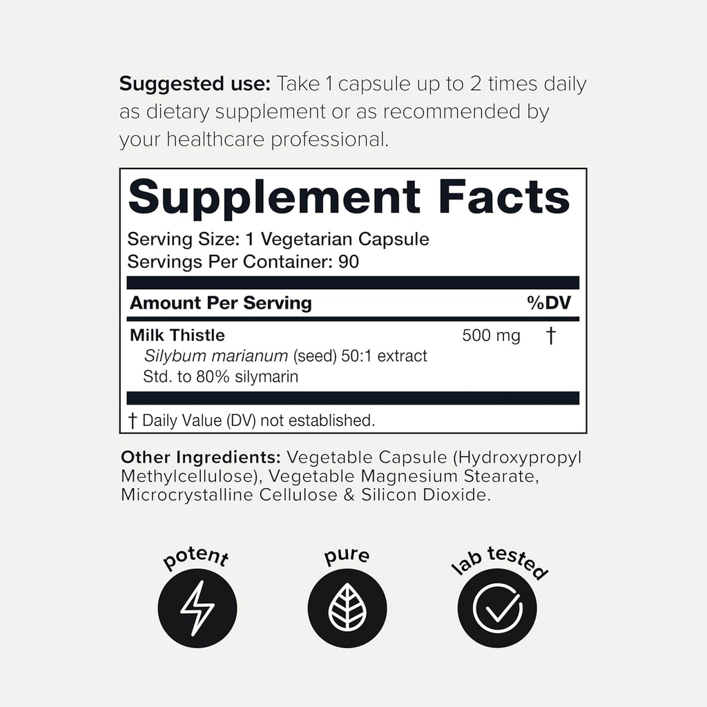 Milk Thistle - Ultra High Potency 50:1 Extract with 80% Silymarin - Highly Concentrated - Third-Party Lab Tested - 90 Capsules