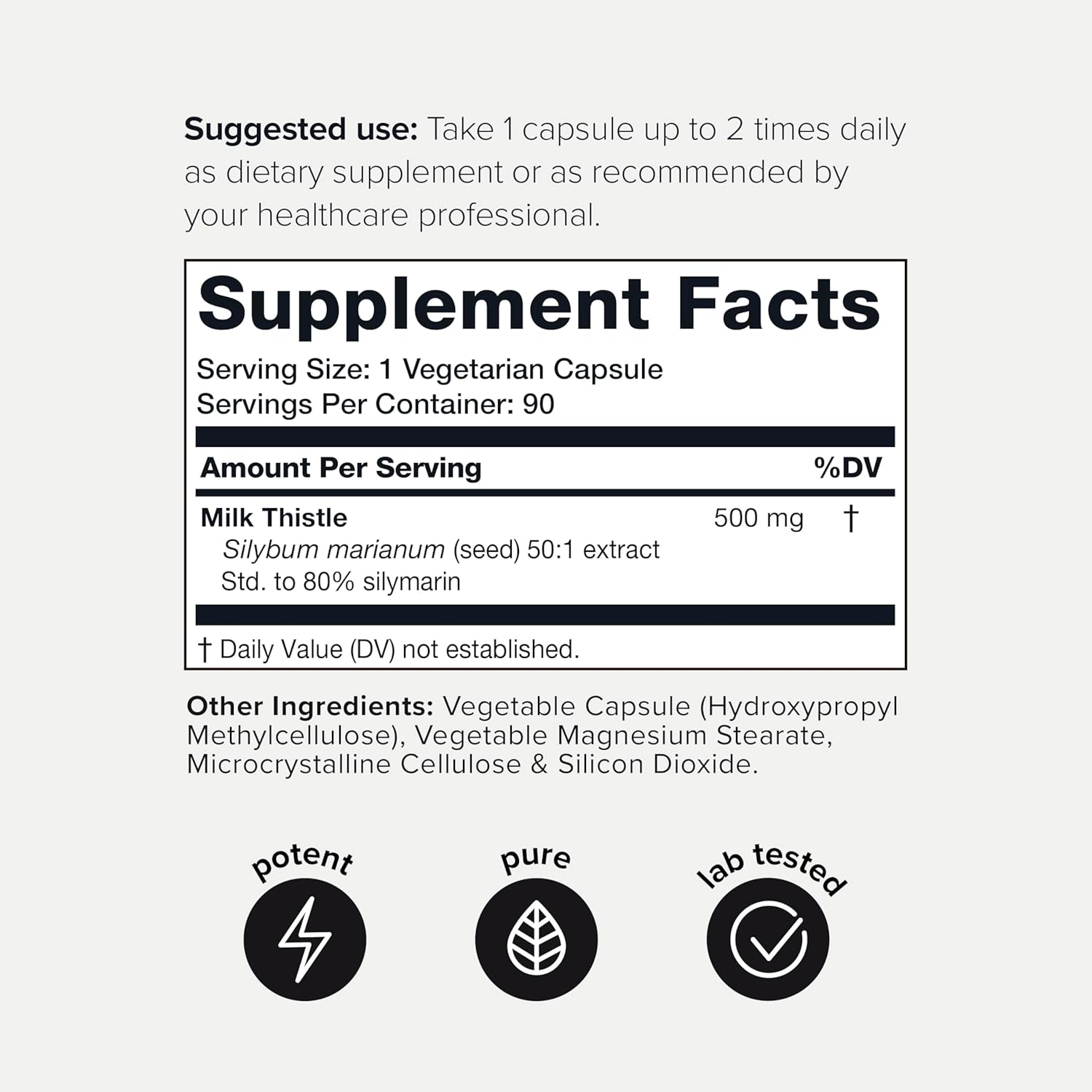 Milk Thistle - Ultra High Potency 50:1 Extract with 80% Silymarin - Highly Concentrated - Third-Party Lab Tested - 90 Capsules