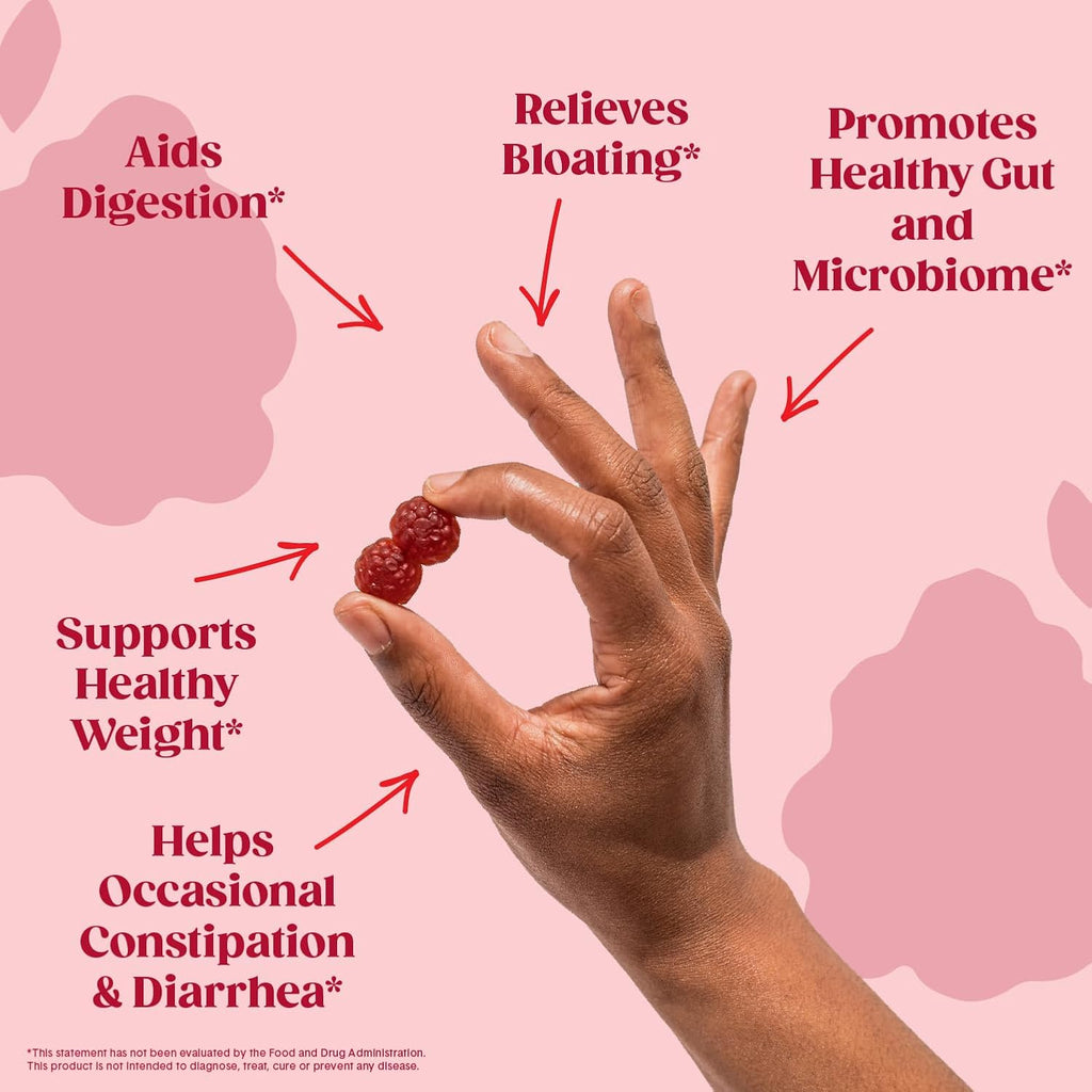 Bellway Super Fiber Gummies for Adults - Sugar Free Organic Fiber Supplement Gummies with 4g of Fiber per Serving - Prebiotic Chicory Root Fiber for Digestive Gut Health, Raspberry Lemon, 60 Count