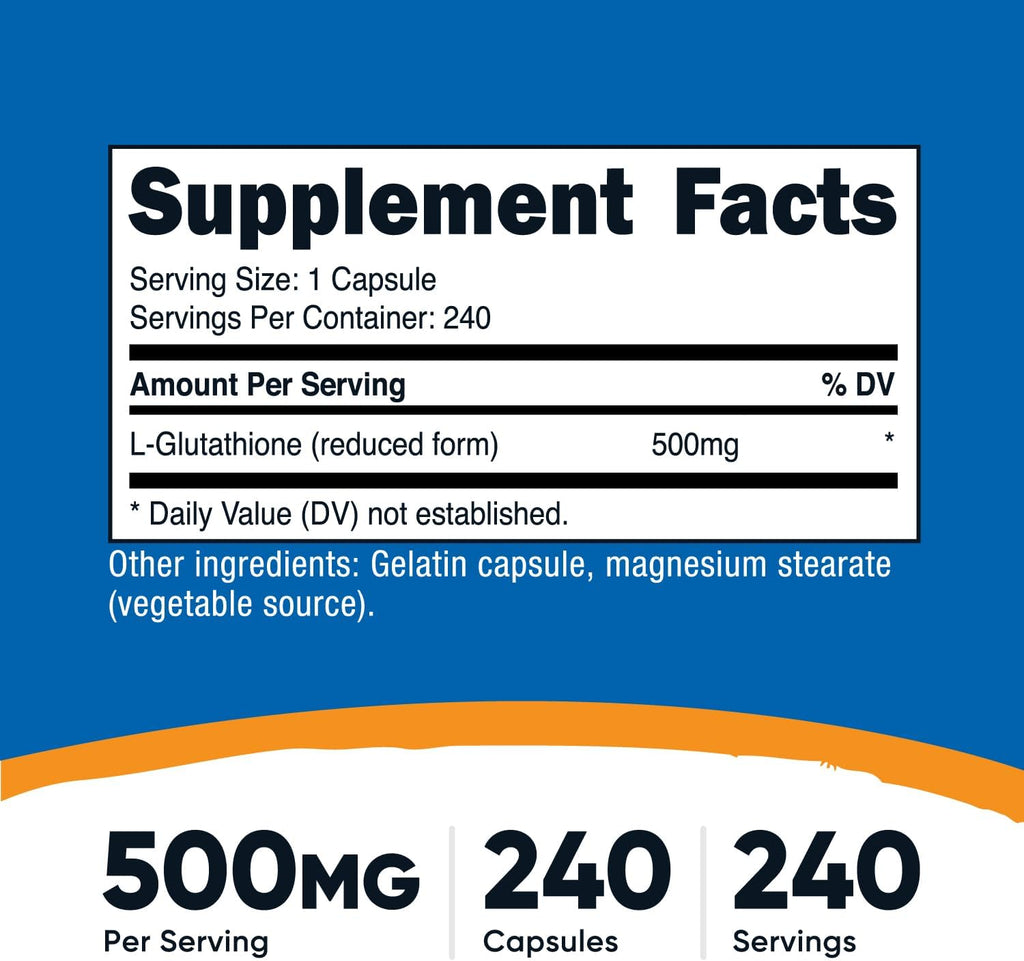 Nutricost Glutathione Capsules 500mg, 240 Capsules - Gluten Free, Non-GMO