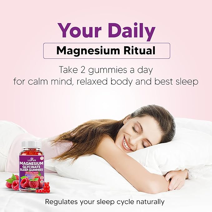 Lofux Magnesium Glycinate Gummies 400mg, Sugar Free Magnesium Gummies for Adults Women, Men, Chewable Supplement Gummy with L-Threonate, Vitamin D, B6, CoQ10 - for Calm, Sleep, Body Relaxation, 120 Ct