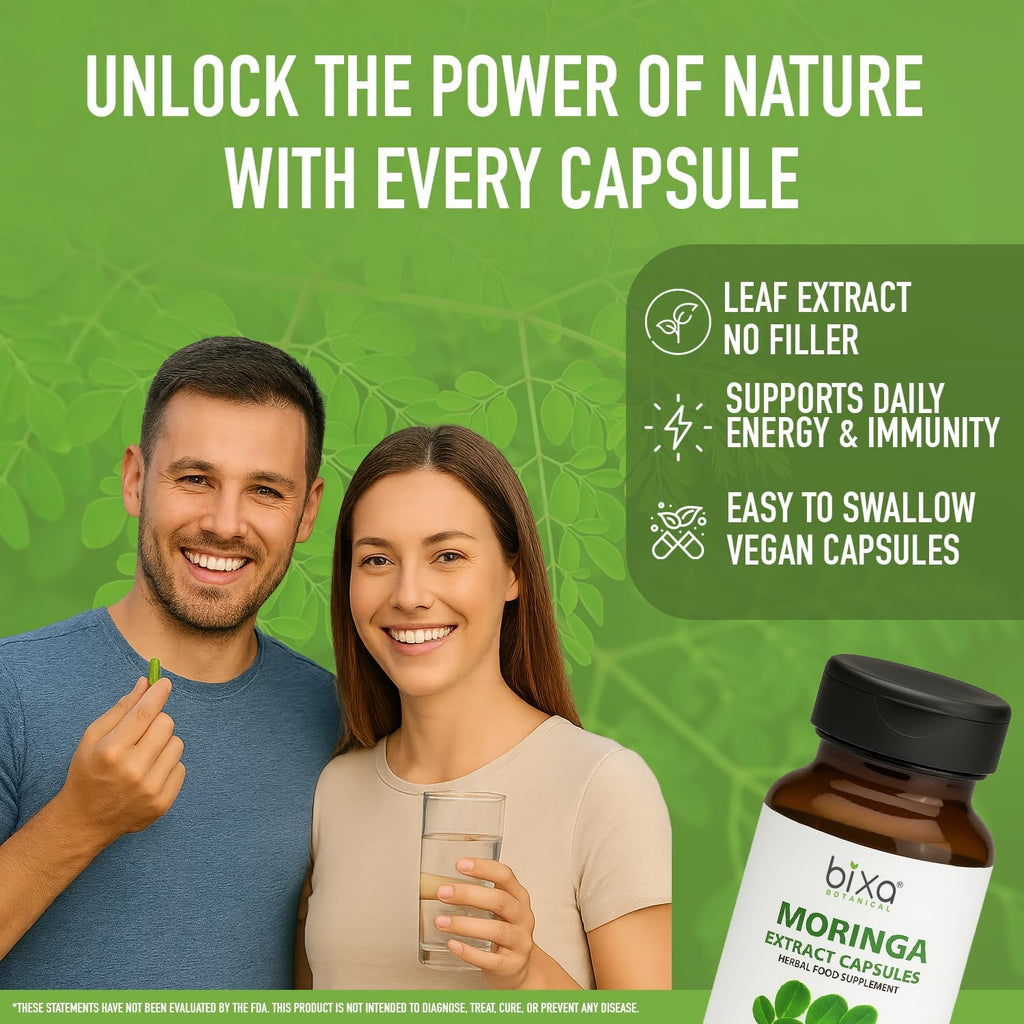 bixa BOTANICAL Moringa Leaf Extract Capsule (Moringa Oleifera) | Multi-Vitamin Green Super Food Supplement ǀ Pure Natural Nutrition Supplement- (60 Count(Pack of 1))