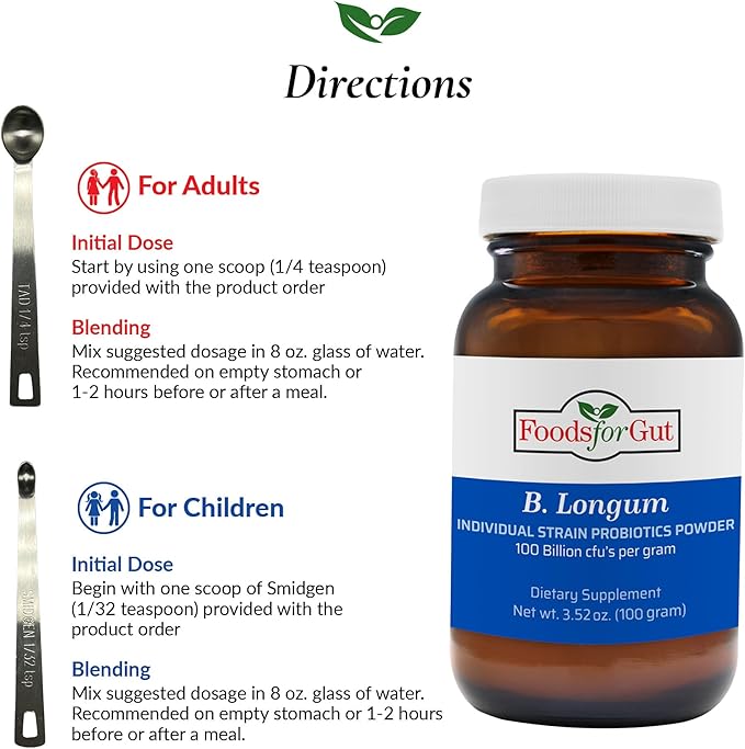 Bifidobacterium Longum Probiotic Powder 100 Billion cfu's | Made in USA | No Additives | Direct from Manufacturer | No Third-Party Storage | Immune Support | B. Longum | 100 Grams (3.52 Oz)
