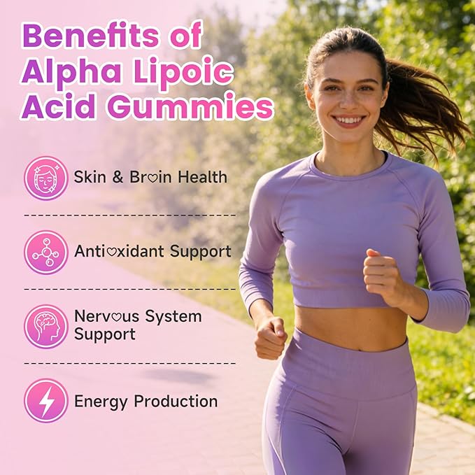 Alpha Lipoic Acid Gummies 600mg, High Absorption Chewable ALA Supplement, Raspberry Flavor, Vegan, Sugar Free, 60 Count