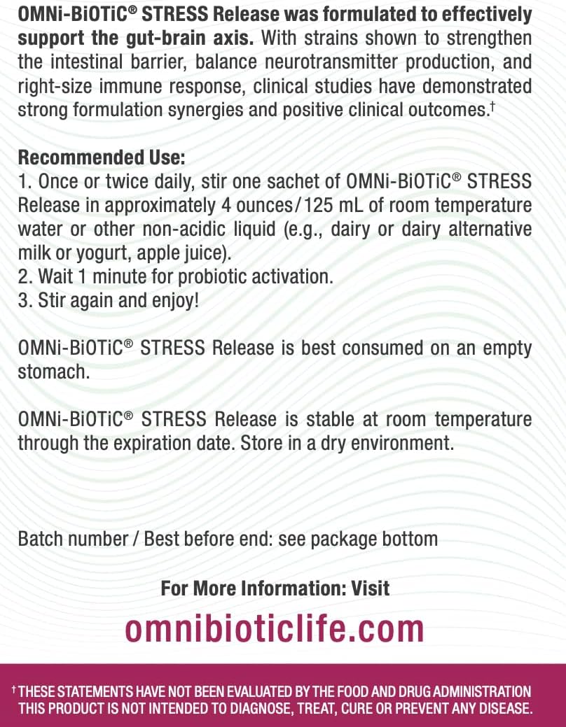 Stress Release - Clinically Tested Probiotic for Stress Management & Gut-Brain Axis Support - Stress Probiotic and Mood Probiotic - Vegan, Non-GMO (28 Daily Packets)