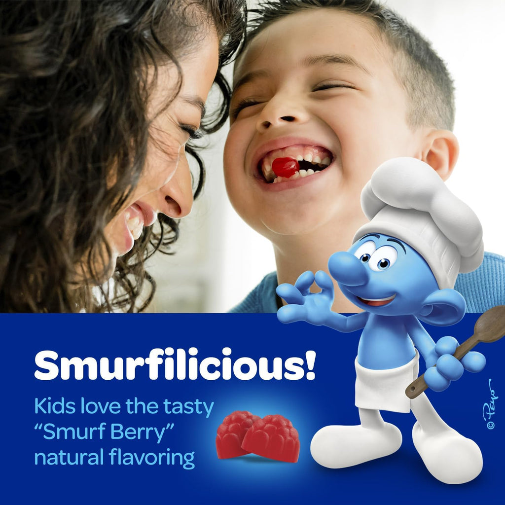 The Smurfs Gummies for Kids with Chamomile & Lemon Balm for a Restful Sleep Age 3+ | Non-Habit Forming | Made with Real Fruit in a Smurf Berry | Doctor Developed | 100 Gummies (100 Count, Melato)