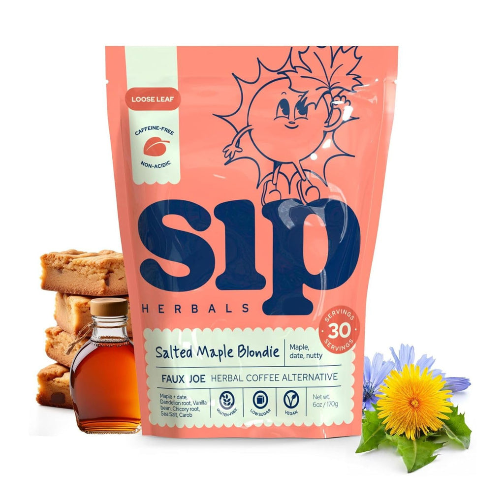 Sip Herbals Salted Maple Blondie Roast Coffee Alternative Loose Leaf - Caffeine-Free Blend with Dandelion Root & Chicory - Smooth Salted Maple Flavor, Vegan & Herbal Drink, As Seen on Shark Tank - 30 Servings