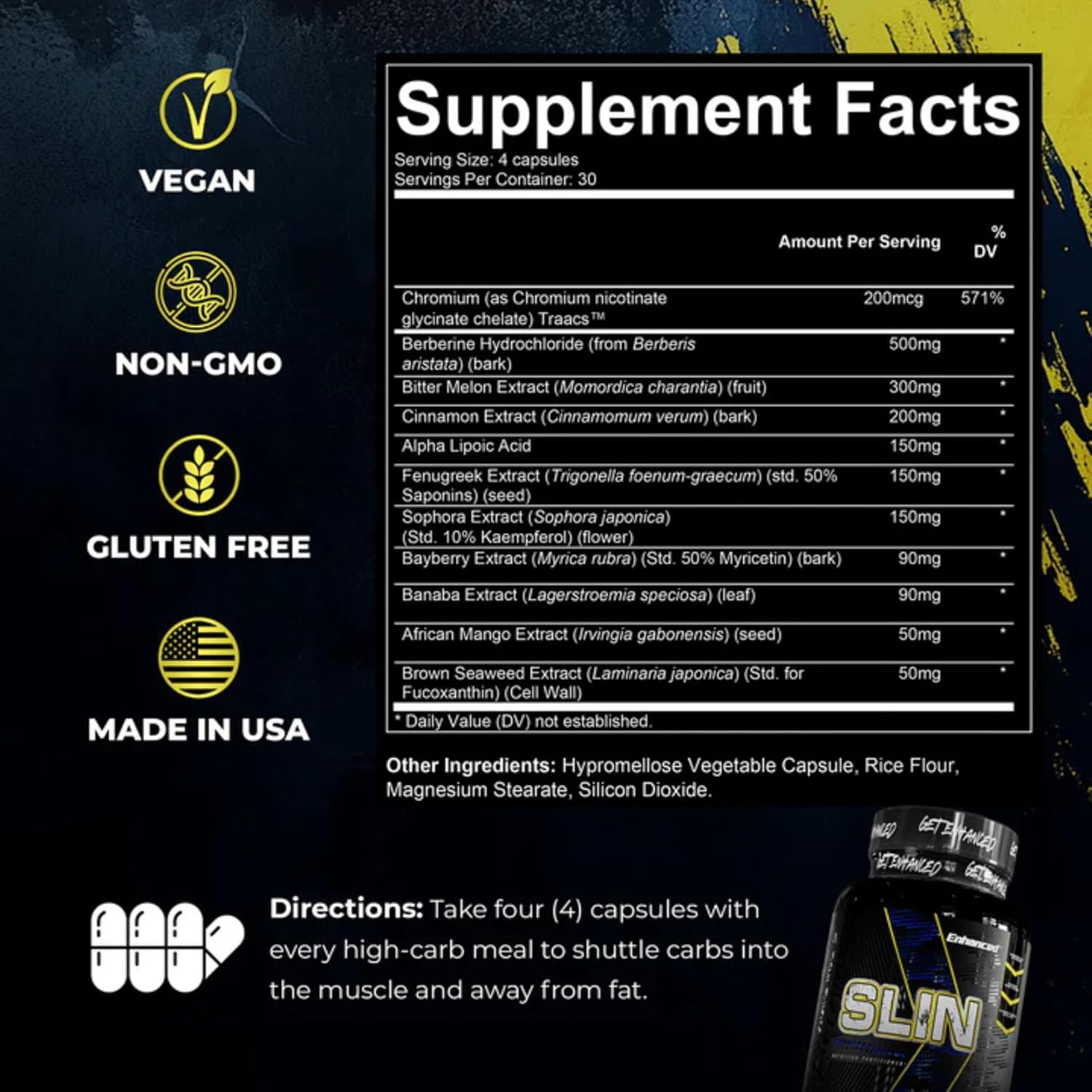 Enhanced Labs SLIN Nutrient Partitioner Supplement, Build Muscle Eliminate Carb Fear, 120 Capsules