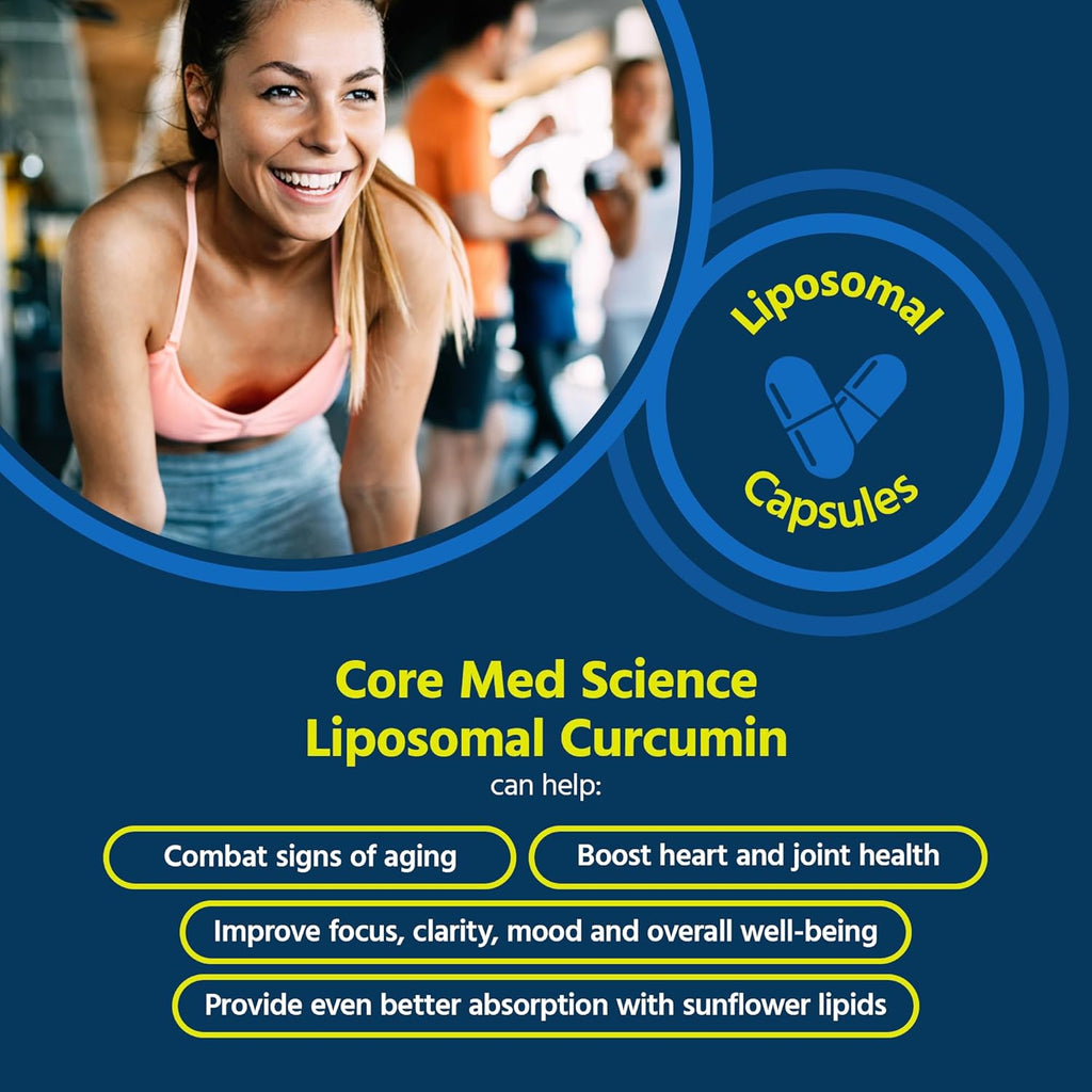 Core Med Science Liposomal Curcumin Capsules, 500mg - Pure Turmeric Extract Supplement - High Absorption Joint & Heart Health Support for Adults - Promotes Cognitive & Brain Health, Non-GMO (60 Count)