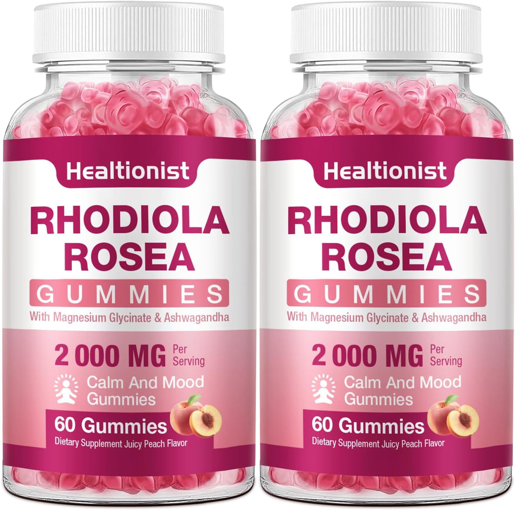 2 Packs Sugar-Free Rhodiola Rosea Gummies Adaptogenic Rhodiola Rosea Supplement & Cortisol Blocker for Performance, Stamina, Mood & Motivation - Non-GMO, 120 Vegan Chews
