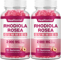 2 Packs Sugar-Free Rhodiola Rosea Gummies Adaptogenic Rhodiola Rosea Supplement & Cortisol Blocker for Performance, Stamina, Mood & Motivation - Non-GMO, 120 Vegan Chews