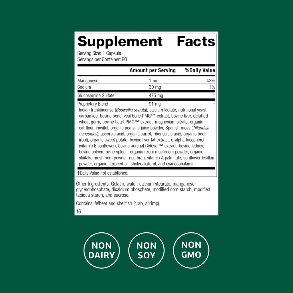 Standard Process Glucosamine Synergy - Joint Health Support Supplement - Support Connective Tissue with Glucosamine & Boswellia Serrata - Whole Food-Based Supplement with Manganese - 90 Capsules