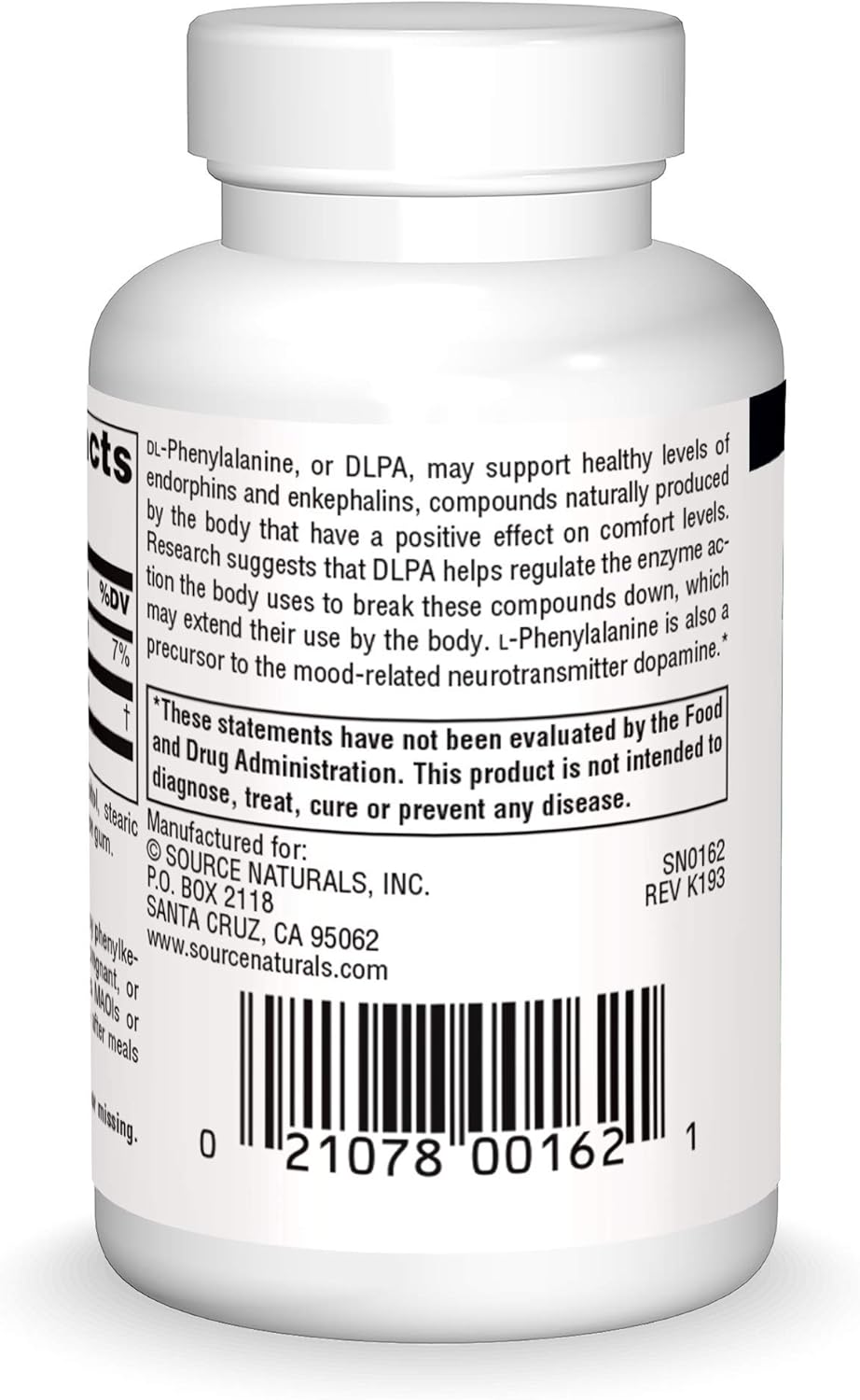 Source Naturals DLPA DL-Phenylalanine 375 mg Supplement That Supports an Alert State - 60 Tablets