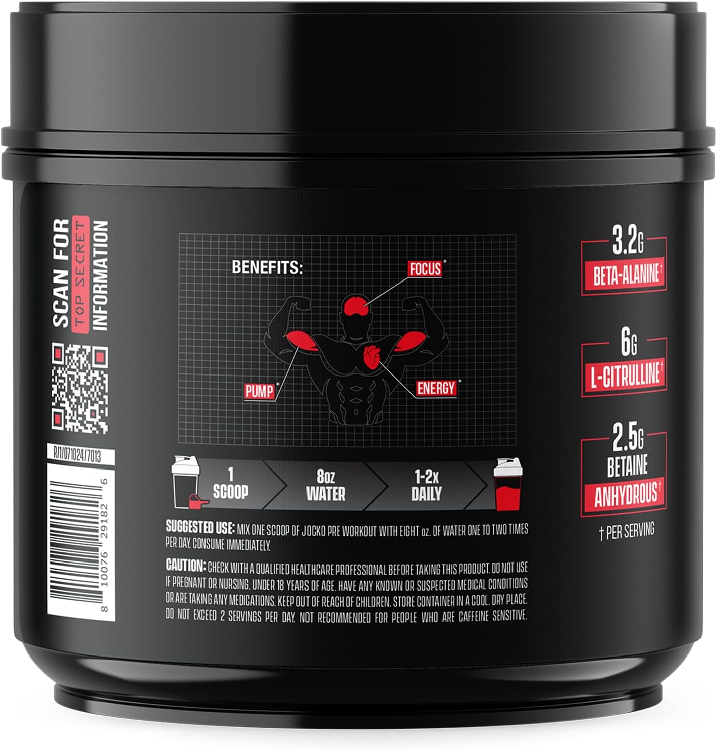 Jocko Fuel Pre Workout for Men & Women - High Stim Low Sugar Blend with Beta Alanine + L-Citrulline, Support Muscle Pump, Energy, & Recovery, 200mg of Caffeine Fruit Punch, 30 Servings 1.31lbs (594 G)