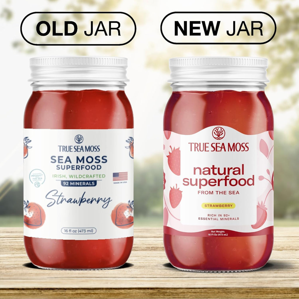 TrueSeaMoss Wildcrafted Irish Sea Moss SuperFood - Made with Premium Sea Vegetables - Vegan-Friendly, Supports Digestive Health - Made in USA (Strawberry, Pack of 1)