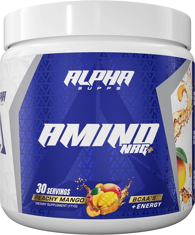 Alpha Supps Amino NRG+ BCAA Amino Energy Recovery Powder - Hydration Blend with Electrolytes - Focus Blend for Optimal Performance Support in Men & Women (30 Servings, Peachy Mango)