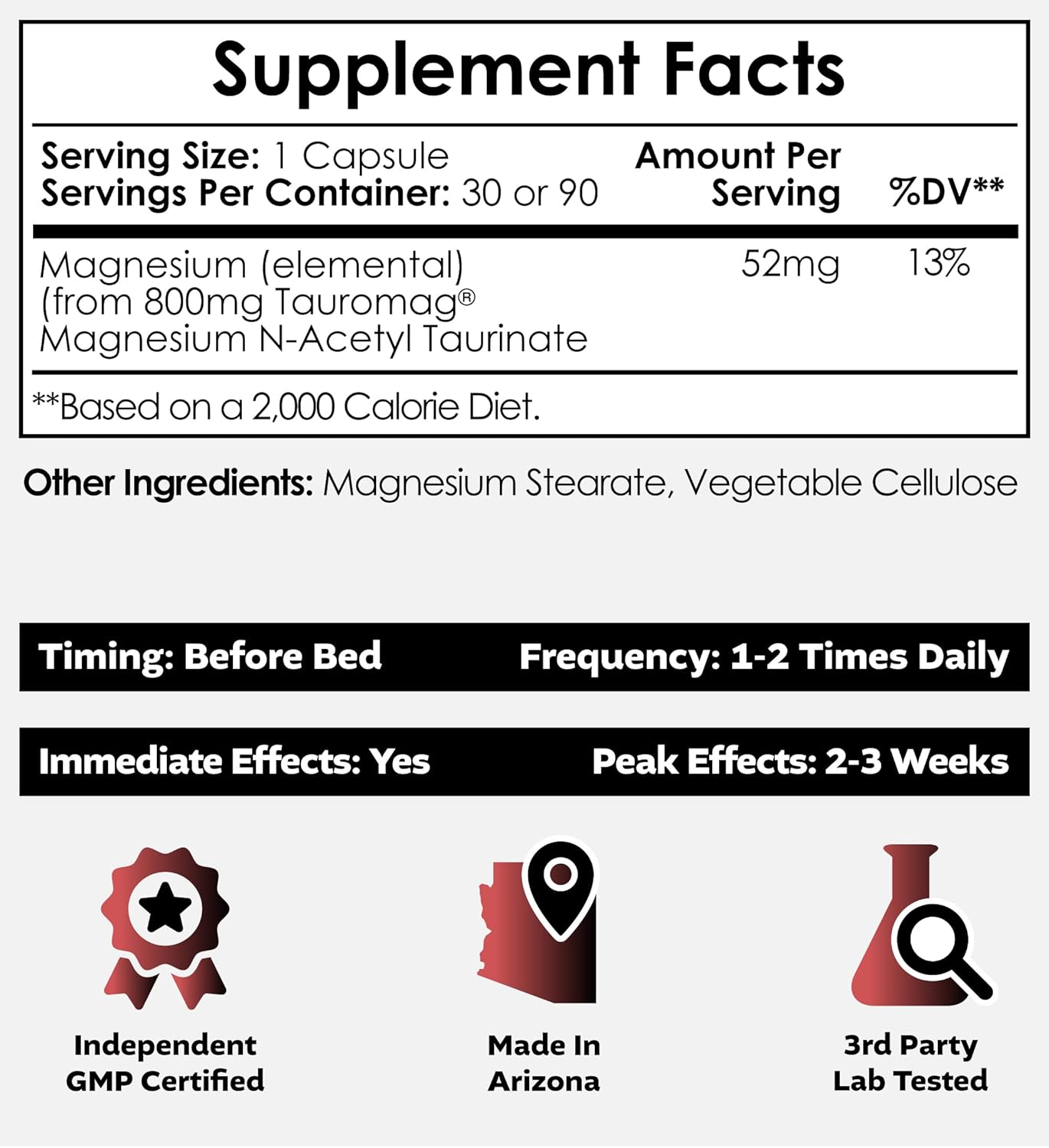 Nootropics Depot Tauromag Capsules | 800mg Magnesium N-Acetyl Taurinate | 30 Count