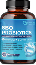 NATURE TARGET Probiotics for Women & Men, 60 Billion CFU, Prebiotics and Probiotic for Gut Health - SBO Probiotics Supports Digestive, Constipation, Diarrhea, Gas & Bloating, 90 Veggie Capsules