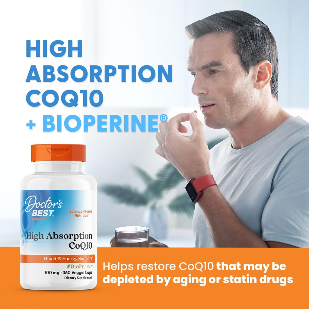 Doctor's Best High Absorption CoQ10 with BioPerine, Gluten Free, Naturally Fermented, Vegan, Heart Health & Energy Production, 100 mg 360 Veggie Caps(Pack of 1)
