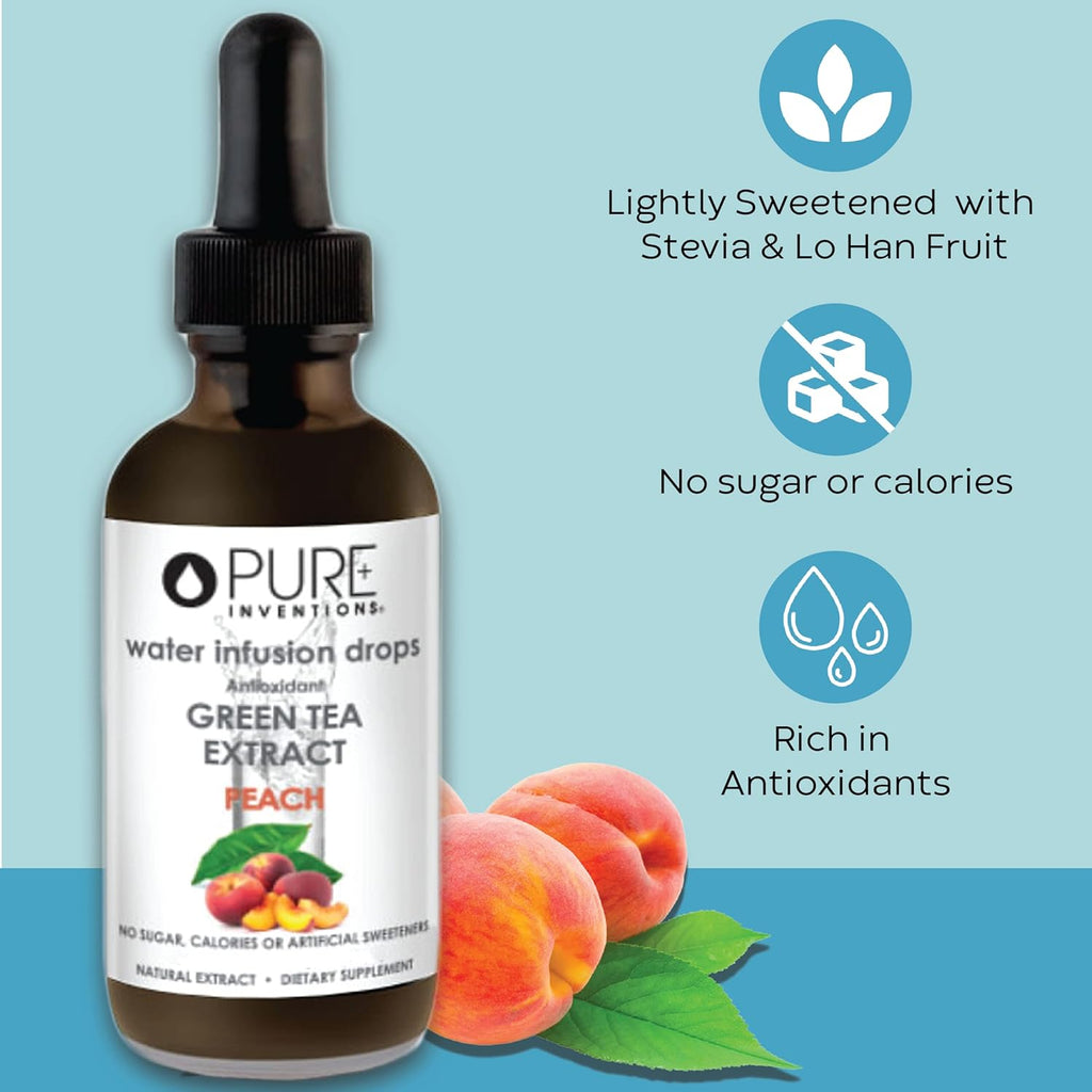 Pure Inventions - Green Tea Peach Water Infusion Drops - Antioxidants & Electrolytes - Health & Wellness Drink - Immunity Support - Sugar Free, Zero Calorie, No Artificial Sweeteners - 30 Servings