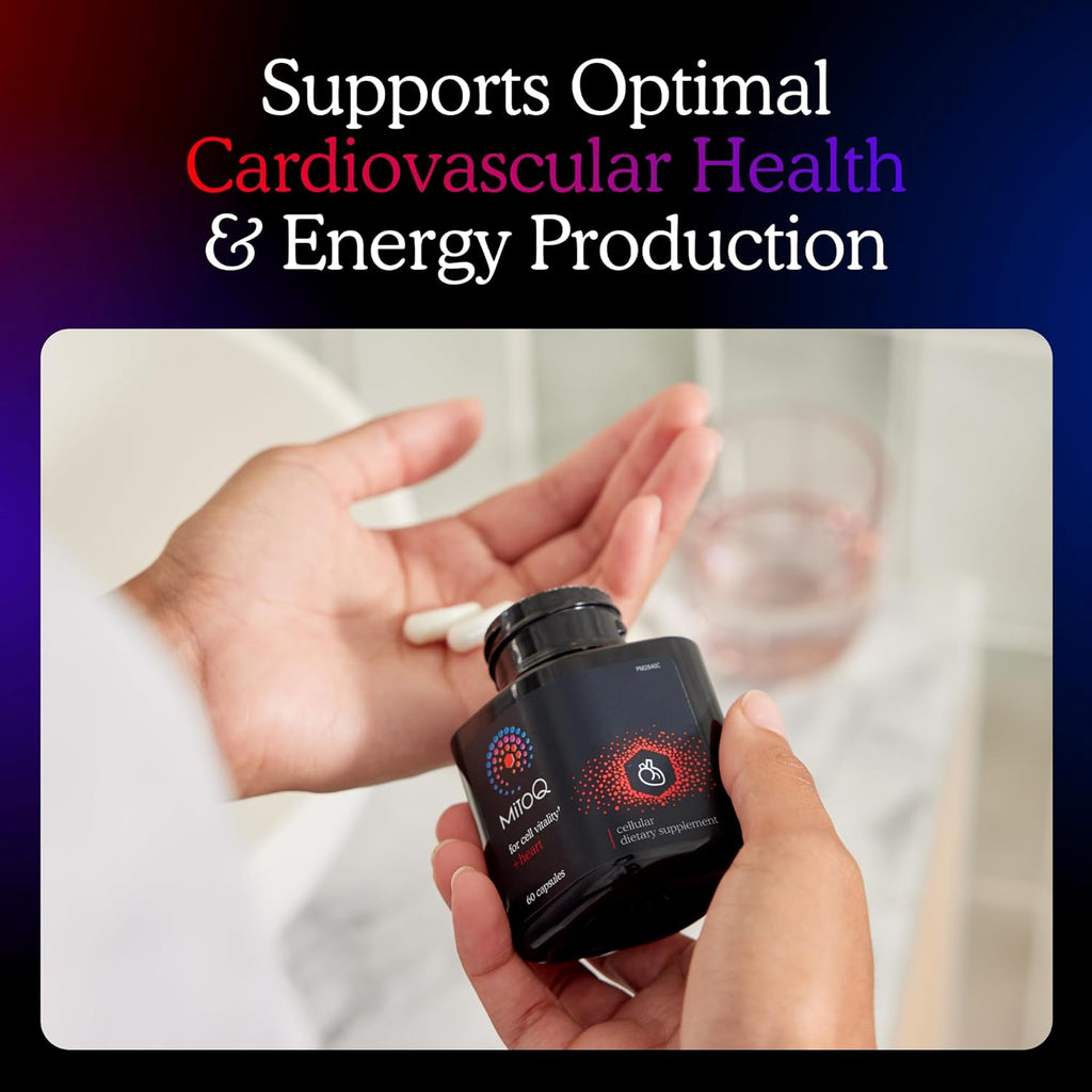 MitoQ +Heart Premium CoQ10 Antioxidant - Contains Mitoquinol Mesylate, Magnesium, L-Carnitine & Vitamin D3 - Supports Cardiovascular and Circulatory Health, & Cell Vitality (60 Capsules)