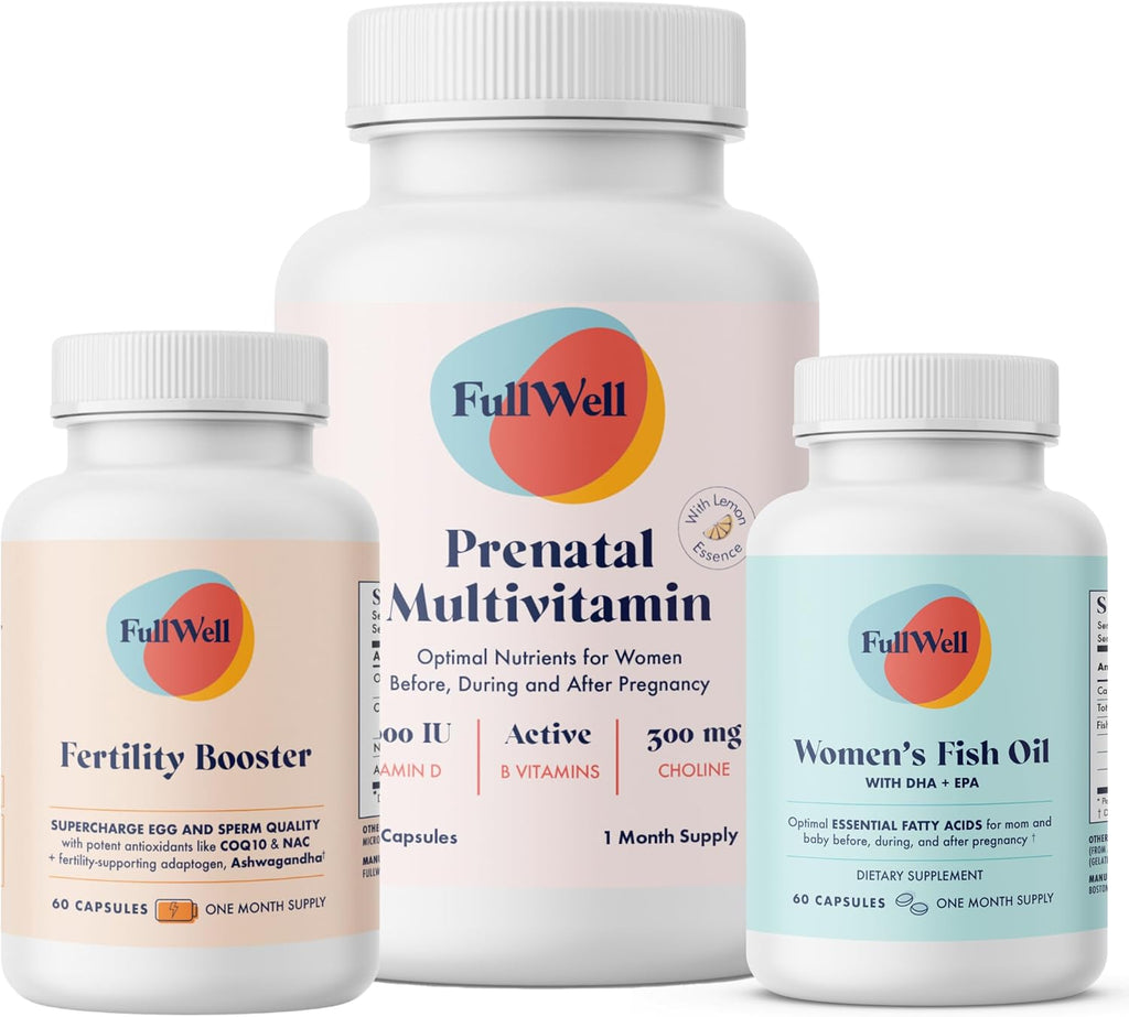 Fertility Trio | Prenatal Vitamin Lemon + DHA & Fertility Booster | Choline, Folate, Omega 3, Coq10, NAC, 26+ Vital Nutrients | Dietitian-formulated, Non-GMO, 3rd Party Tested, 30 Servings