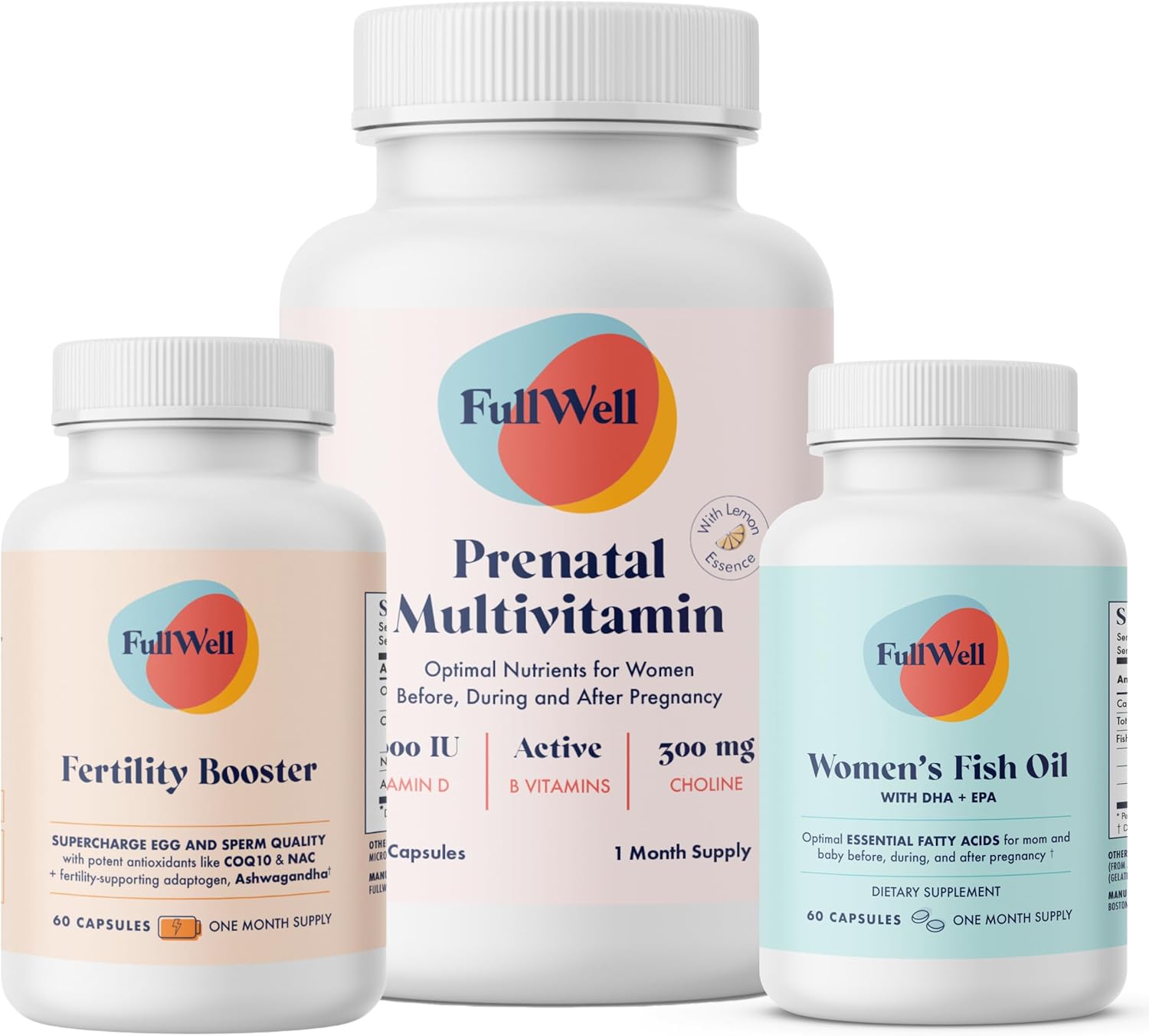 Fertility Trio | Prenatal Vitamin Lemon + DHA & Fertility Booster | Choline, Folate, Omega 3, Coq10, NAC, 26+ Vital Nutrients | Dietitian-formulated, Non-GMO, 3rd Party Tested, 30 Servings