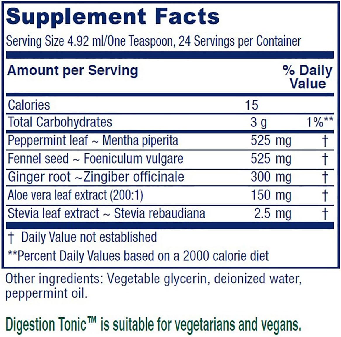Vitanica Digestion Tonic, Gas and Bloating Relief Supplement, Organic, Improve Digestive Function & Gut Health, for Women & Men, Peppermint Oil Fennel Ginger & Aloe Vera Vegan, 4 Oz