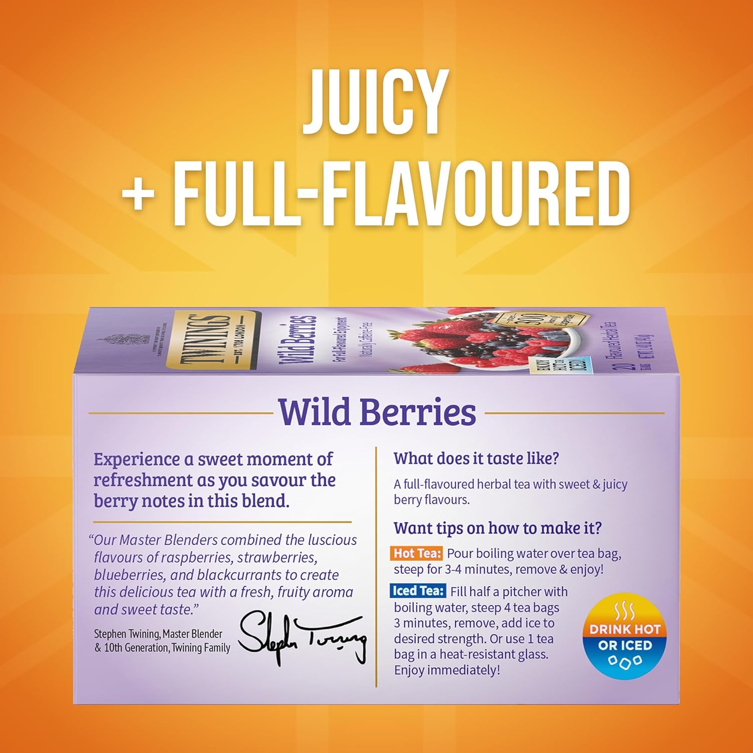 Twinings Wild Berries Herbal Tea Individually Wrapped Bags, 20 Count (Pack of 6), Full-Flavoured, Naturally Caffeine-Free, Enjoy Hot or Iced, 120 Teabags