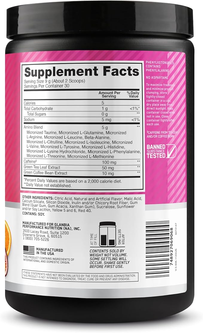 Optimum Nutrition Amino Energy Powder – Energy & Focus Pre Workout with Amino Acids, BCAA, Green Tea Caffeine & Coffee, Muscle Recovery Support – Tropical Sunrise, 30 Servings (Packaging May Vary)