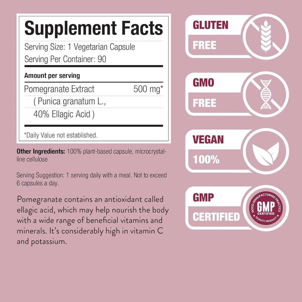 Nature Restore Pomegranate Seed Extract Supplement, Standardized to 40 Percent Ellagic Acid, Non GMO, Gluten Free, 90 Capsules, Manufactured in USA