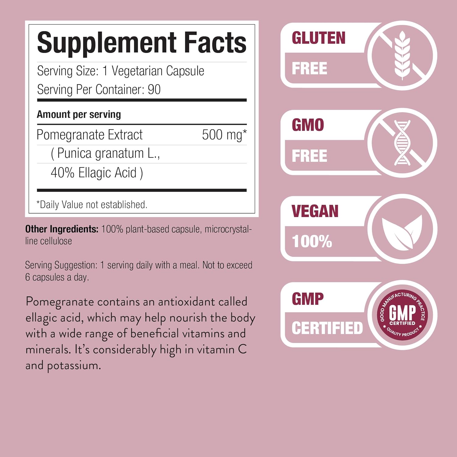 Nature Restore Pomegranate Seed Extract Supplement, Standardized to 40 Percent Ellagic Acid, Non GMO, Gluten Free, 90 Capsules, Manufactured in USA